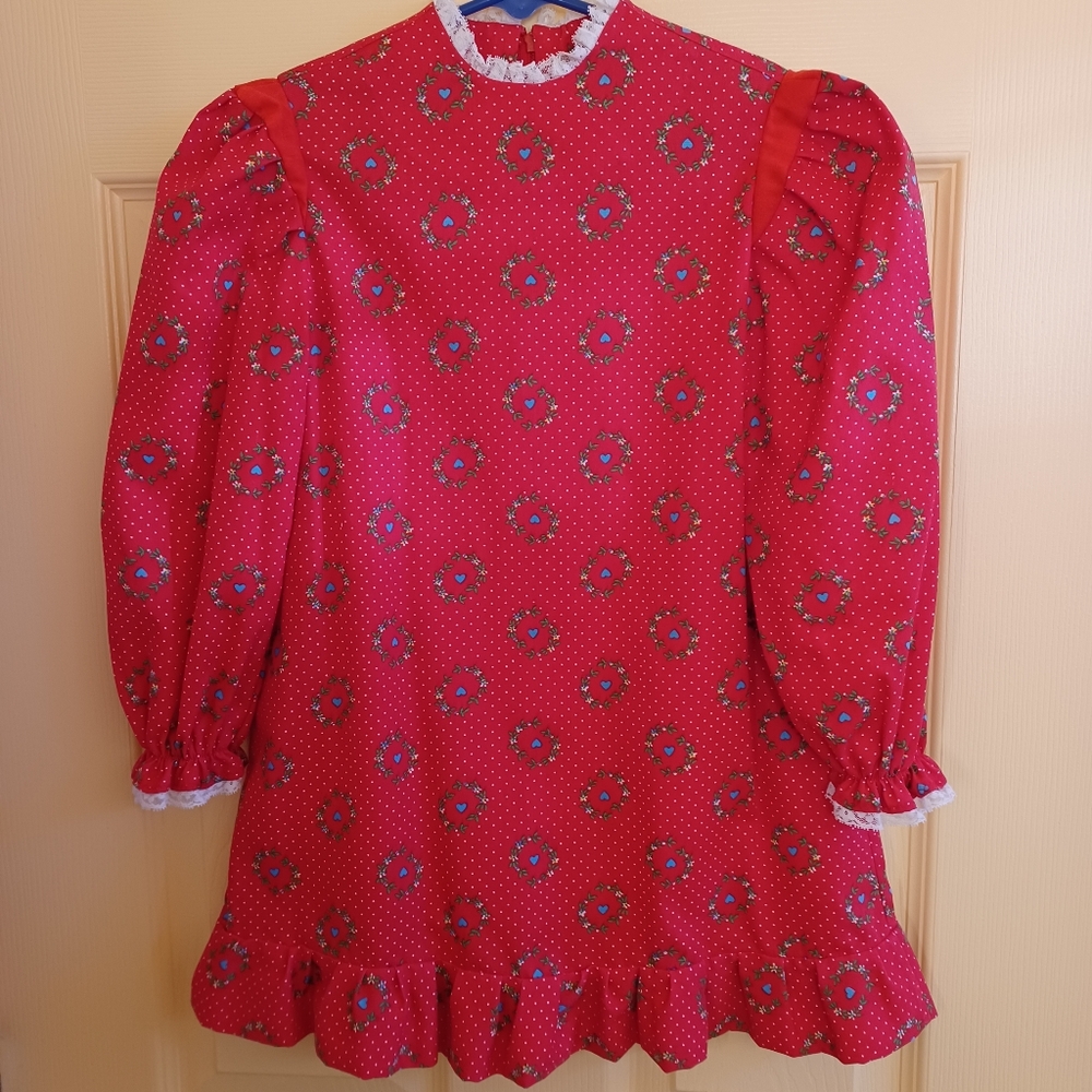 Handmade vintage girl's red long sleeve dress